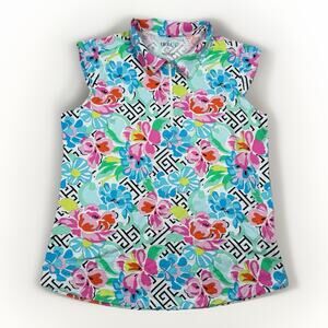 IBKUL Paddy Print Sleeveless Zip Polo Floral Women’s Size Large UPF 50